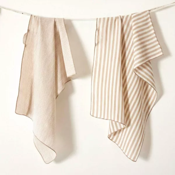 Set di 2 asciugamani in garza di cotone (50 x 70 cm) Ga�a a righe Corda