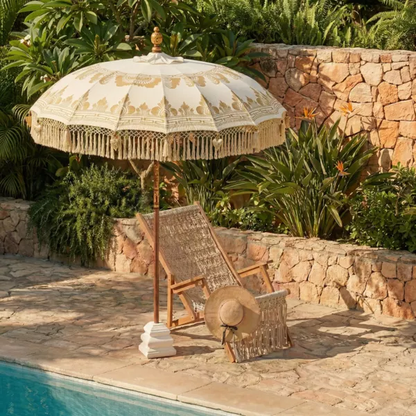 Parasol de jard�n redondo con flecos (D2 m) Jaipur Crema y dorado
