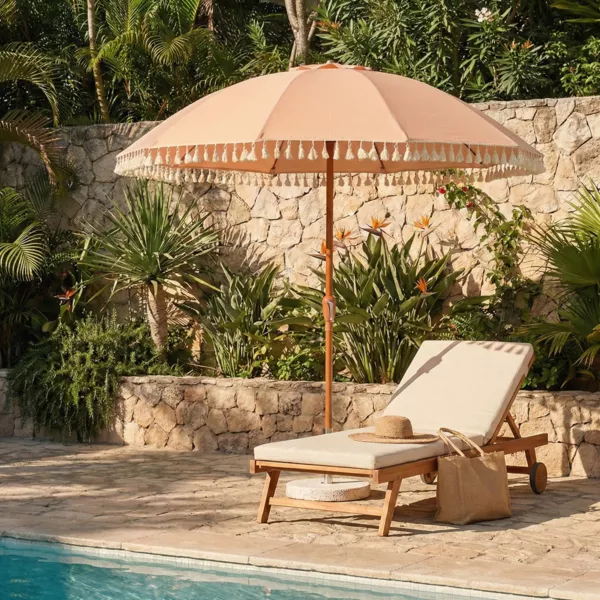 Parasol de jard�n redondo con flecos (D2.5 m) M�xico Rosa rubor