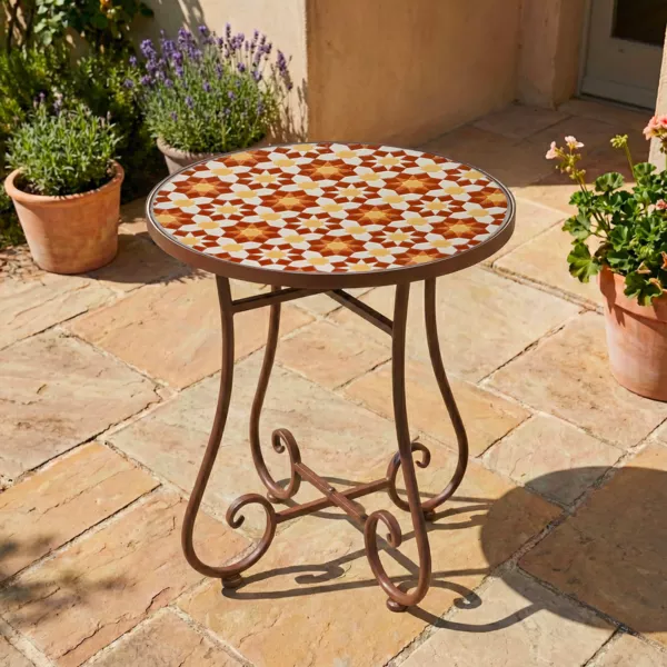 Table d'appoint ronde en mosa�que (H46 x D39 cm) Madrid Marron