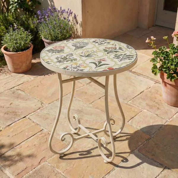 Mesa auxiliar redonda de mosaico (H46 x D39 cm) Coimbra Crema