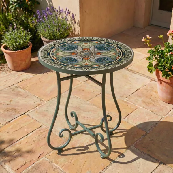 Mesa auxiliar redonda de mosaico (H46 x D39 cm) Canc�n Verde salvia