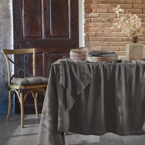 Nappe rectangulaire gaze de coton (150 x 250 cm) Ga�a Gris granit