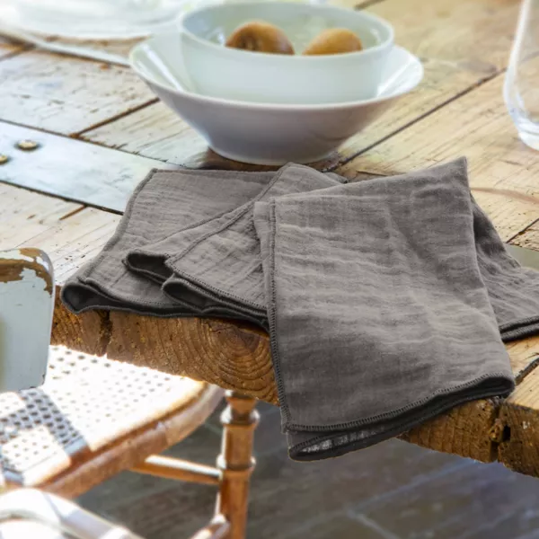 Lot de 3 serviettes gaze de coton (40 x 40 cm) Ga�a Gris granit