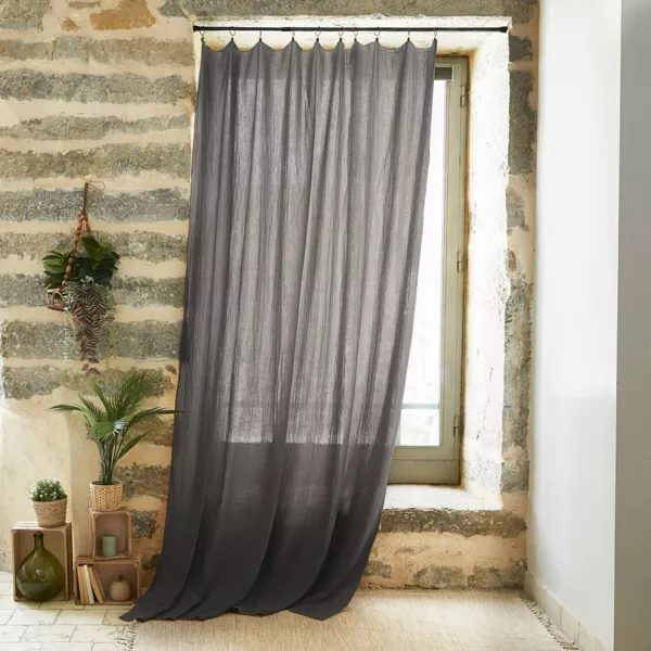 Justerbart bomuldsgardin (140 x max 300 cm) Ga�a Granitgr�