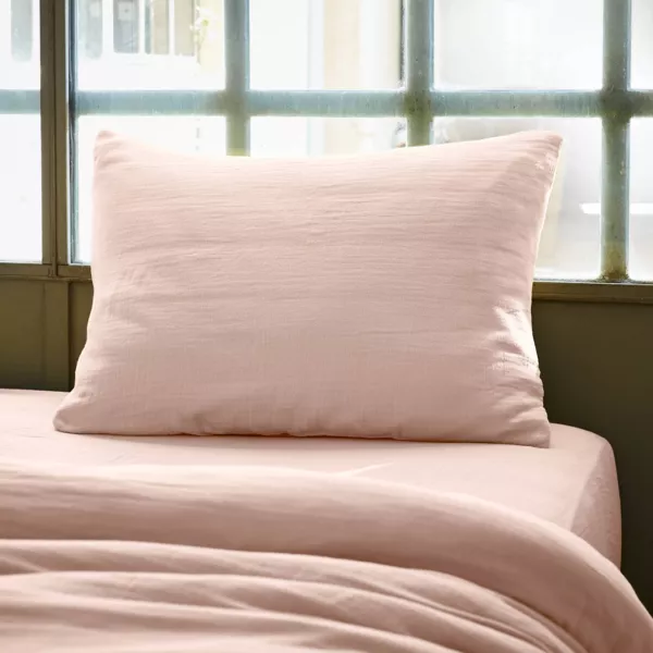 Taie d'oreiller rectangulaire gaze de coton (50 x 80 cm) Ga�a Rose poudr�