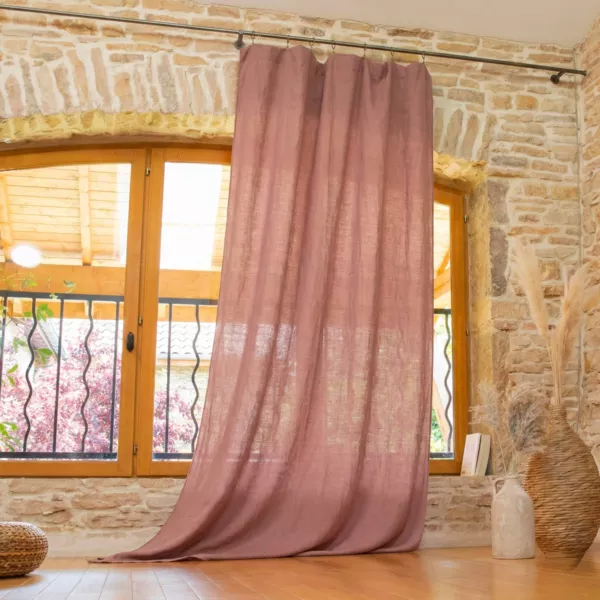 Tenda regolabile in lino lavato (140 x max 270 cm) Louise Rosa antico