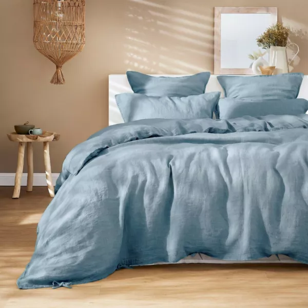 Housse de couette lin lav� (260 x 240 cm) Louise Bleu Azur