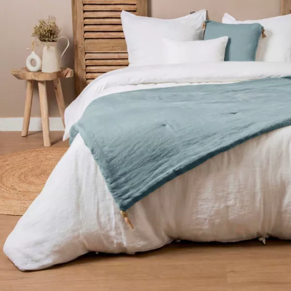 Gewaschene Leinenbettdecke (90 x 200 cm) Louise Azurblau