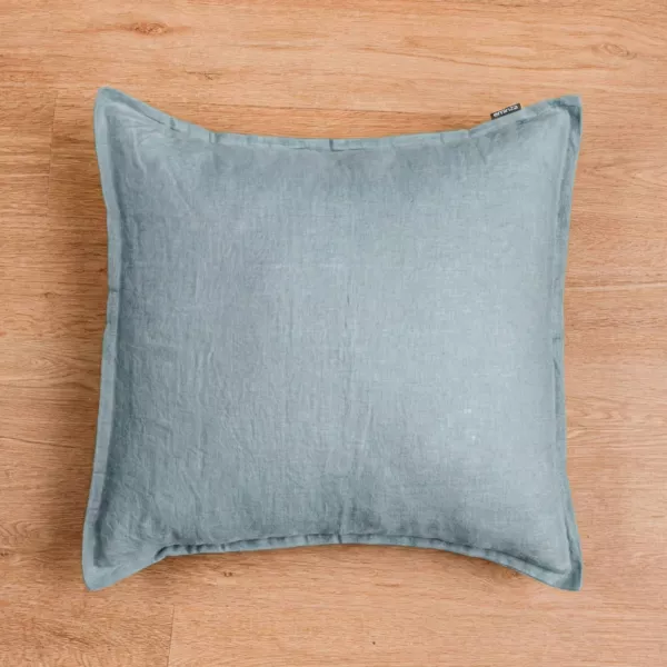 Federa Quadrata in Lino Lavato (80 x 80 cm) Louise Blu Azzurro