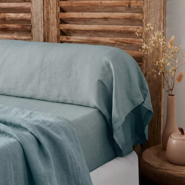 Funda de almohada de lino lavado (L185 cm) Louise Azul Azur