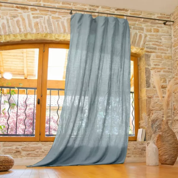Cortina ajustable de lino azul azur (140 x max 270 cm) Louise Azul Azur