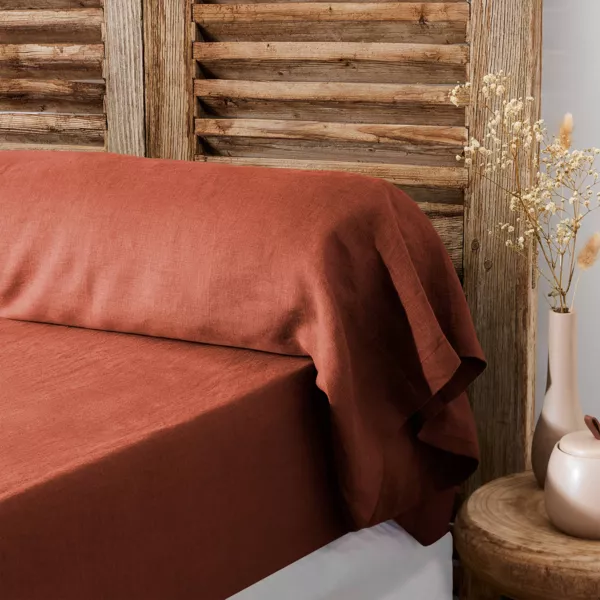 Taie de traversin lin lav� (L185 cm) Louise Terracotta