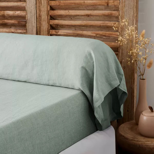 Taie de traversin lin lav� (L185 cm) Louise Vert Eucalyptus
