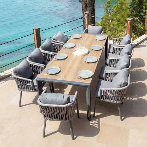 Table de jardin extensible en aluminium 10 places (180/240 x 96 cm) Amalfi Gris anthracite et bois