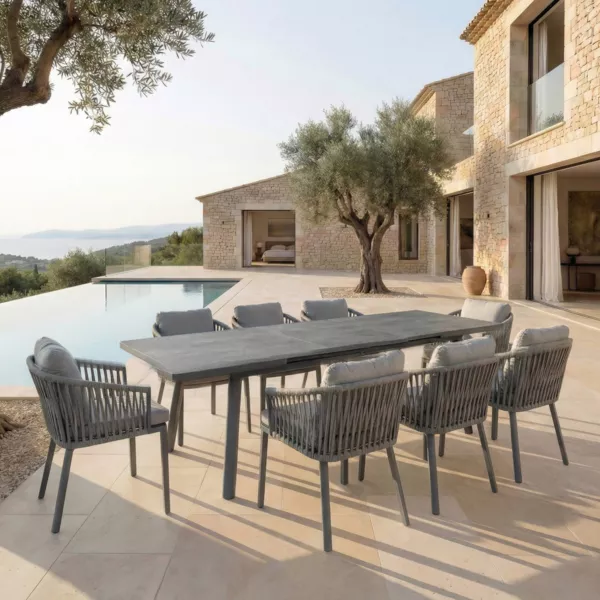 Tavolo da giardino estensibile automatico in alluminio 10 posti (200/260 x 96 cm) Amalfi Grigio antracite