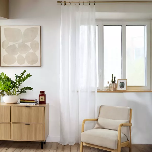 Justerbar linnedgardin Louise Hvid (140 x maks. 270 cm)