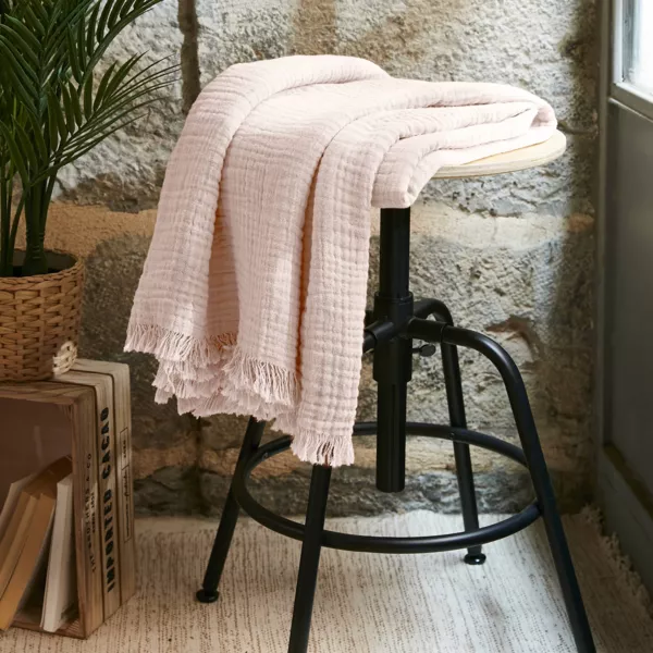 Plaid garza di cotone (160 cm) Ga�a Rosa cipria
