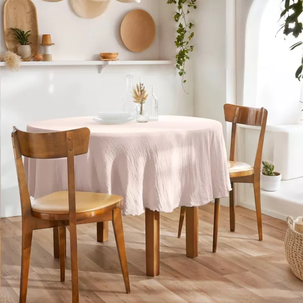 Nappe ronde gaze de coton (180 cm) Ga�a Rose poudr�