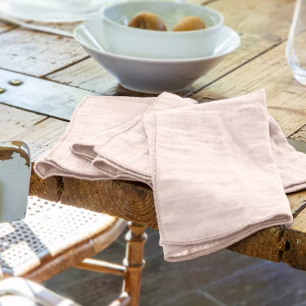 Lot de 3 serviettes gaze de coton (40 x 40 cm) Ga�a Rose poudr�