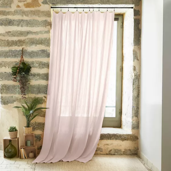 Rideau gaze de coton ajustable (140 x max 300 cm) Ga�a Rose poudr�