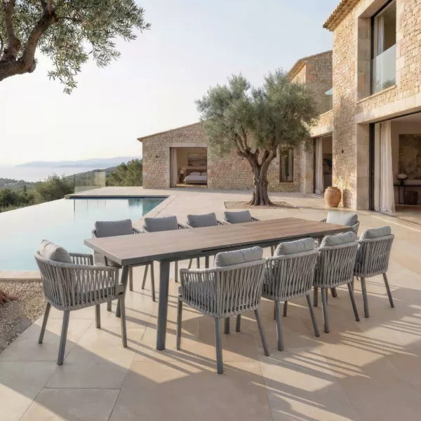 Tavolo da giardino estensibile in alluminio 12 posti (240/300 x 96 cm) Amalfi Grigio antracite e legno