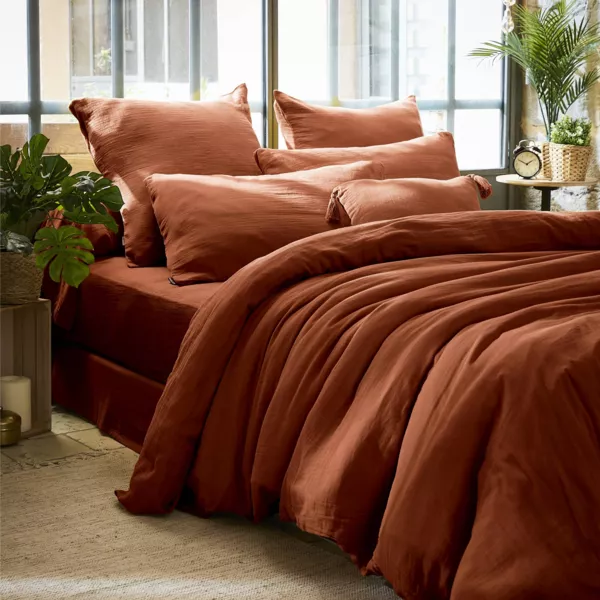 Copripiumino garza di cotone (260 x 240 cm) Gaïa Terracotta