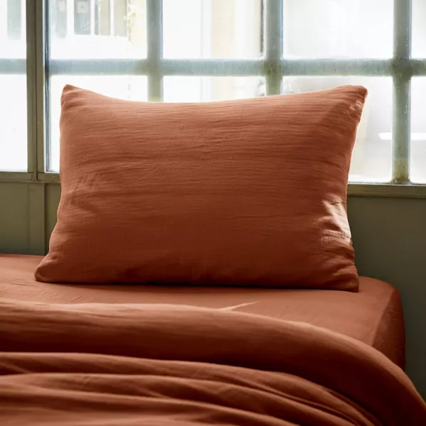 Funda para almohada rectangular en gasa de algod�n (L80 cm) Ga�a Terracota