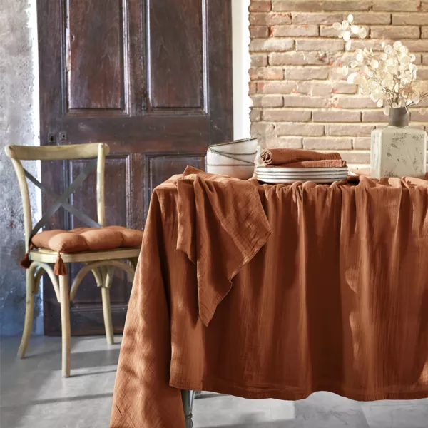 Nappe rectangulaire gaze de coton (150 x 250 cm) Ga�a Terracotta