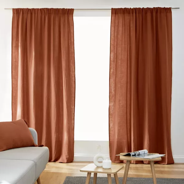 Rideau gaze de coton galon fronceur (140 x 240 cm) Ga�a Terracotta