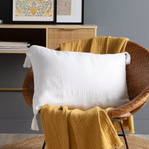 Coussin rectangulaire gaze de coton (40 x 60 cm) Ga�a Blanc chantilly