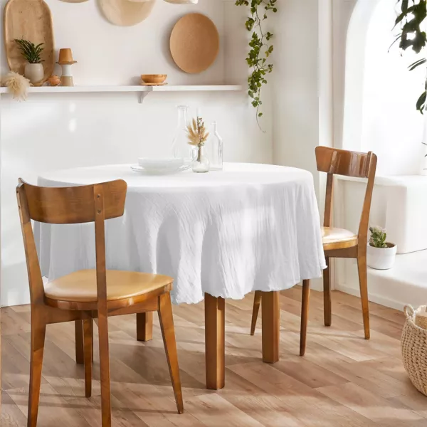 Tovaglia rotonda in garza di cotone (180 cm) Ga�a Bianco chantilly