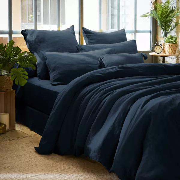 Housse de couette gaze de coton (260 x 240 cm) Ga�a Bleu nuit