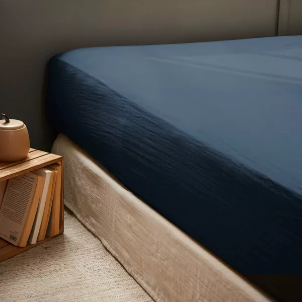 Drap housse gaze de coton (180 x 200 cm) Ga�a Bleu nuit