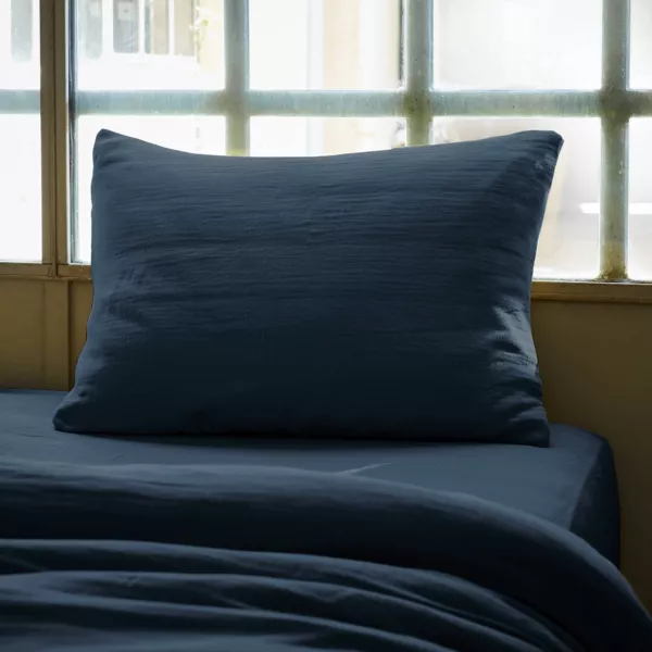 Federa rettangolare garza di cotone (L80 cm) Ga�a Blu notte