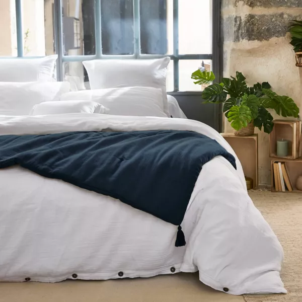 Edredon gaze de coton (150 x 150 cm) Ga�a Bleu nuit