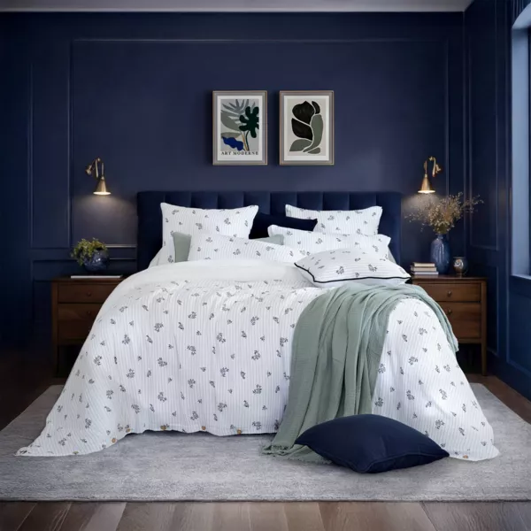 Housse de couette r�versible gaze de coton (240 x 220 cm) Ga�a iris Bleue