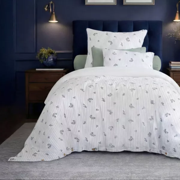 Housse de couette r�versible gaze de coton (140 x 200 cm) Ga�a iris Bleue