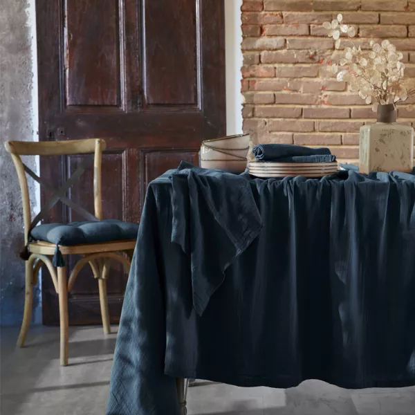 Nappe rectangulaire gaze de coton (150 x 250 cm) Ga�a Bleu nuit