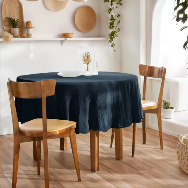 Nappe ronde gaze de coton (180 cm) Ga�a Bleu nuit