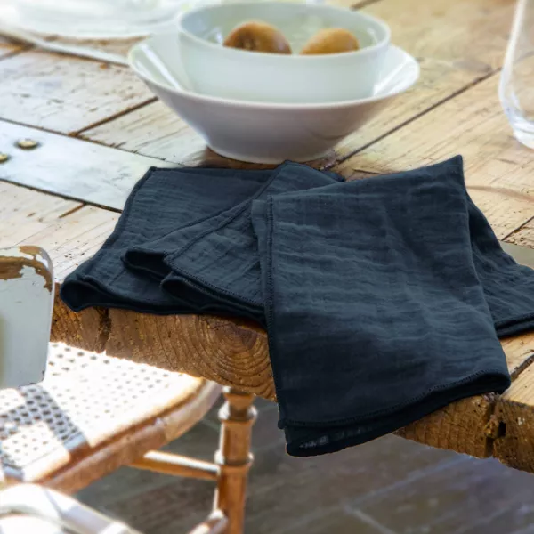Set di 3 tovaglioli garza di cotone Ga�a Blu notte