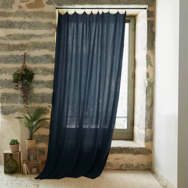 Rideau gaze de coton ajustable (140 x max 300 cm) Ga�a Bleu nuit