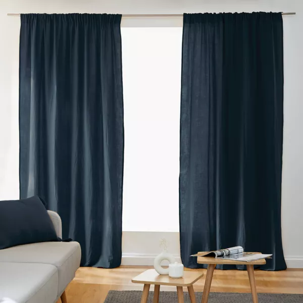 Rideau gaze de coton galon fronceur (140 x 240 cm) Ga�a Bleu nuit