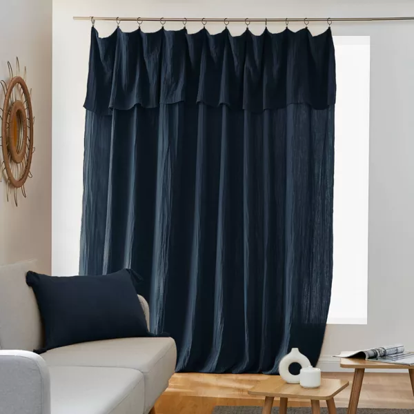 Rideau gaze de coton ajustable (280 x max 300 cm) Ga�a Bleu nuit