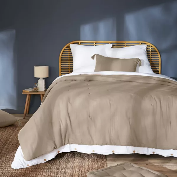 Gestikte katoenen gaas beddensprei (260 x 240 cm) Ga�a Bruin touw