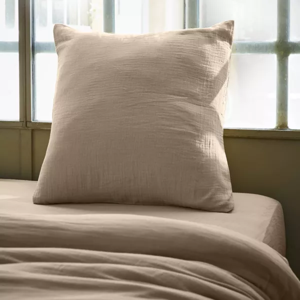 Taie d'oreiller carr�e gaze de coton (60 x 60 cm) Ga�a Ficelle