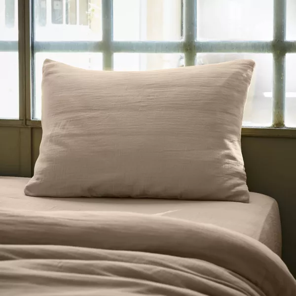 Taie d'oreiller rectangulaire gaze de coton (50 x 70 cm) Ga�a Ficelle