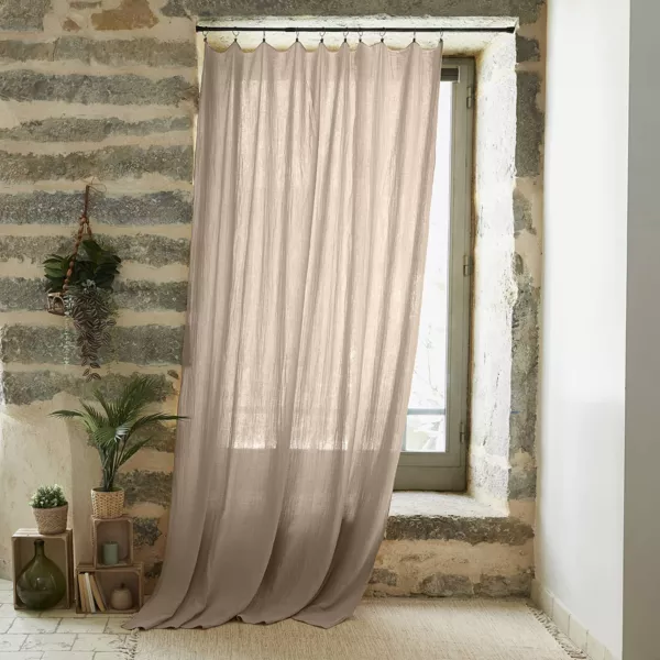Rideau gaze de coton ajustable (180 x max 300 cm) Ga�a Ficelle