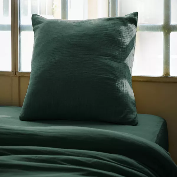Taie d'oreiller carr�e gaze de coton (80 x 80 cm) Ga�a Vert sapin
