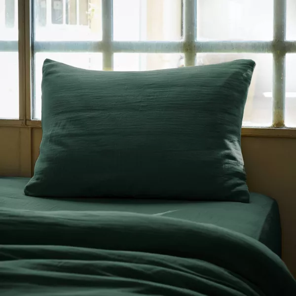 Taie d'oreiller rectangulaire gaze de coton (50 x 70 cm) Ga�a Vert sapin